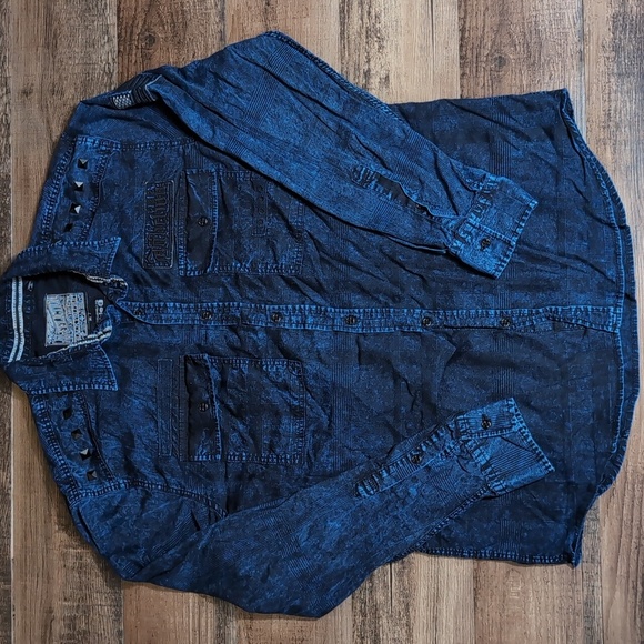 Affliction Other - Affliction Black Premium Long Sleeve Button Down Shirt Size XL in Blue